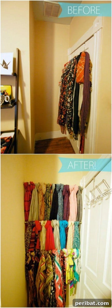 Tension Rod Scarf Rack for Closet Organization