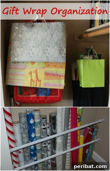Gift Wrap Storage with Tension Rods