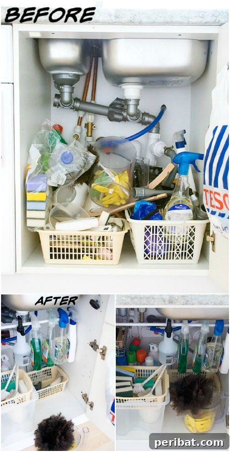 Cleaning Supply Storage with Tension Rods