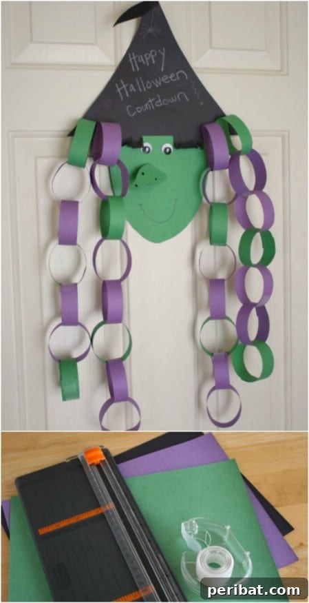 A vibrant Halloween countdown chain, featuring festive orange and black links, building anticipation for the holiday.