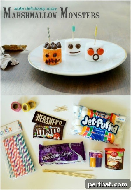 A trio of adorable marshmallow monsters, each with unique, playful expressions, perfect for a sweet Halloween treat.