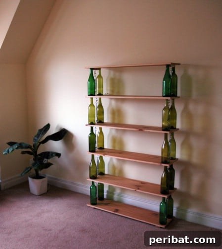 26 Stunning Empty Wine Bottle Upcycling Projects 14 Wine Bottle Bookshelf