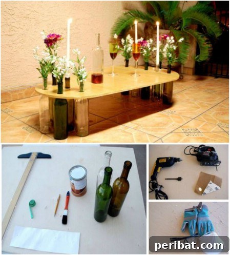 26 Stunning Empty Wine Bottle Upcycling Projects 24 Wine Bottle Table