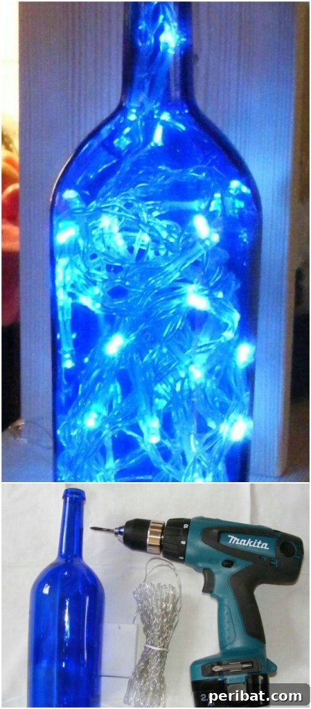 26 Stunning Empty Wine Bottle Upcycling Projects 25 String Light Lamp from Wine Bottle