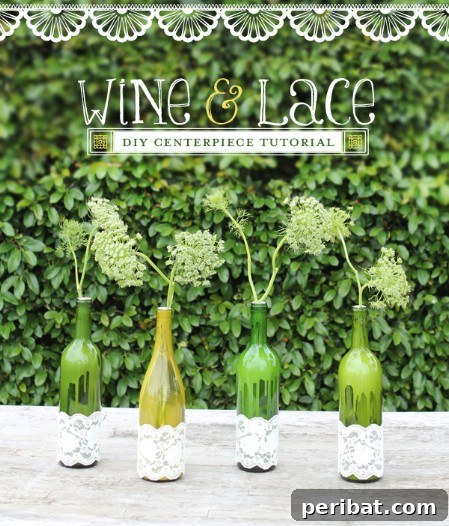 26 Stunning Empty Wine Bottle Upcycling Projects 4 Wine Bottles Decorated with Lace