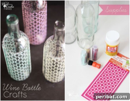 26 Stunning Empty Wine Bottle Upcycling Projects 5 Wine Bottles Decorated with Stencils