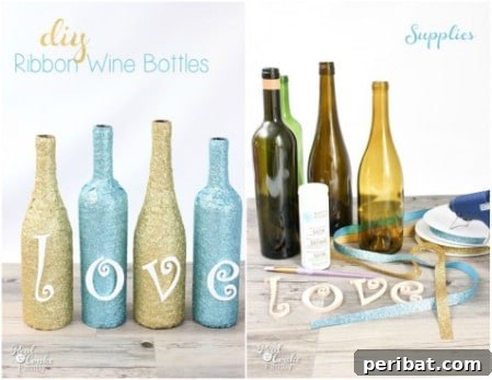 26 Stunning Empty Wine Bottle Upcycling Projects 7 Ribbon Wrapped Wine Bottles