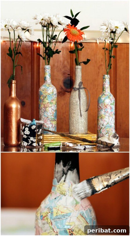 26 Stunning Empty Wine Bottle Upcycling Projects 8 Decoupage Wine Bottles