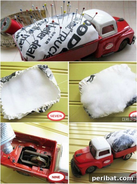 Minik Oyuncakların Büyük Dönüşümü: 25 Yaratıcı Yeniden Kullanım Projesi 14 Truck Pincushion