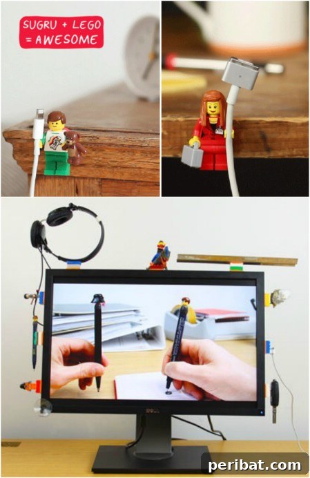 Minik Oyuncakların Büyük Dönüşümü: 25 Yaratıcı Yeniden Kullanım Projesi 4 Lego Cable Holder