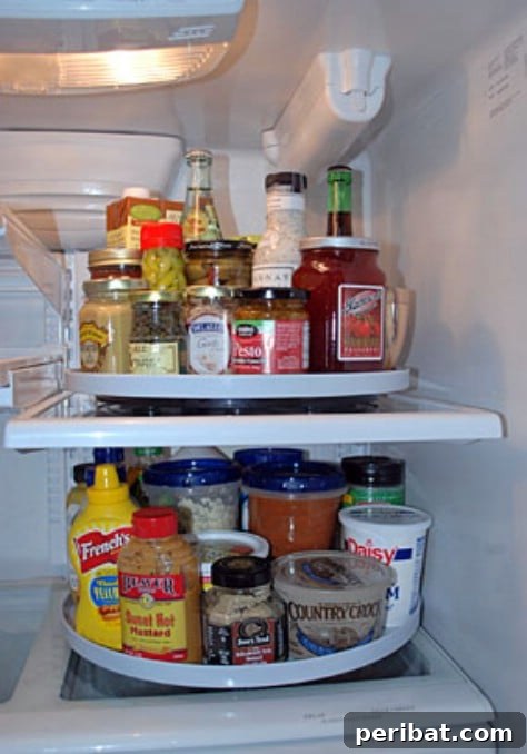 85 Genius Home Organization and Storage Hacks for Every Space 14 Rotating food tray inside a refrigerator