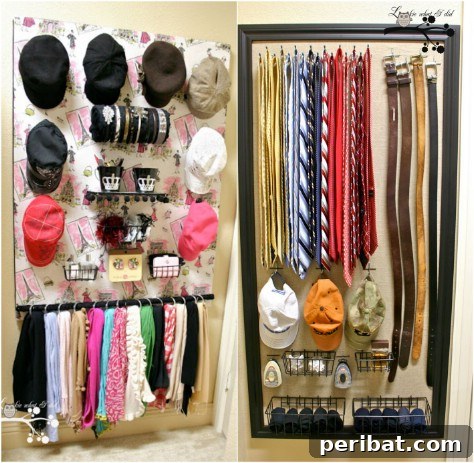 85 Genius Home Organization and Storage Hacks for Every Space 20 Corkboard organizer with shelves for belts, ties, and hats