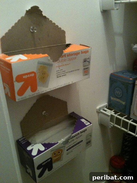 85 Genius Home Organization and Storage Hacks for Every Space 3 Plastic bags tacked inside a pantry door
