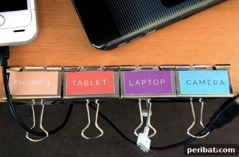 85 Genius Home Organization and Storage Hacks for Every Space 29 Cords organized and held by binder clips attached to a desk