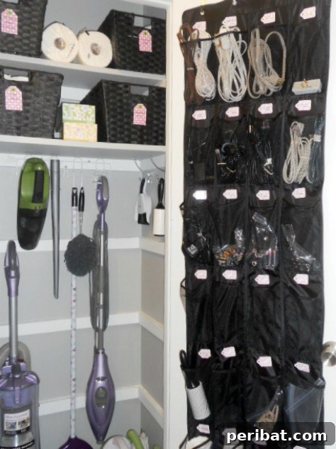 85 Genius Home Organization and Storage Hacks for Every Space 31 Shoe organizer used to store a multitude of cables and cords