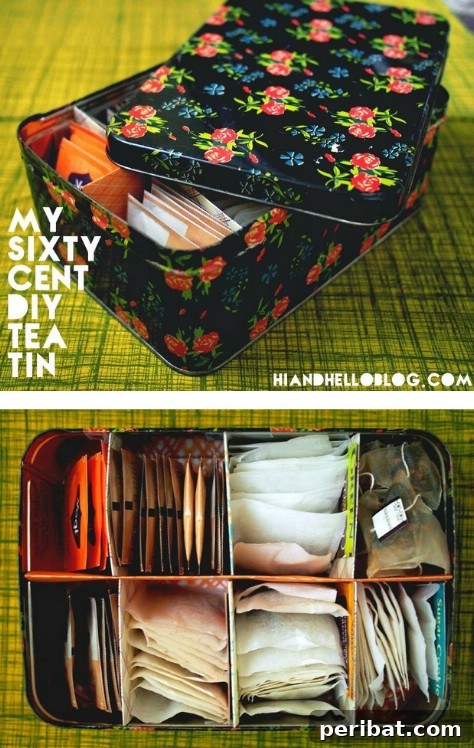 85 Genius Home Organization and Storage Hacks for Every Space 5 Tea tin with dividers for organized tea bags