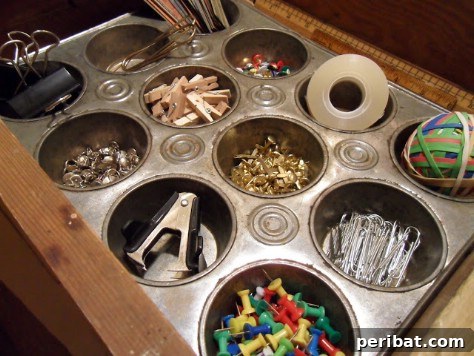 85 Genius Home Organization and Storage Hacks for Every Space 50 Old muffin tin used to organize small office supplies