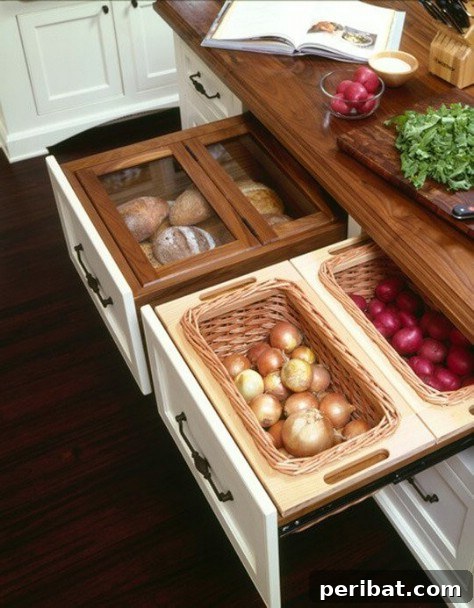 85 Genius Home Organization and Storage Hacks for Every Space 6 Vegetables stored in cute baskets within a drawer