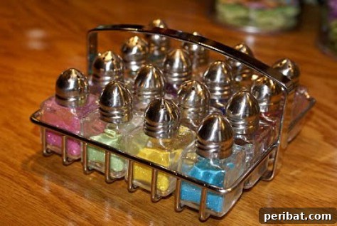 85 Genius Home Organization and Storage Hacks for Every Space 67 Glitter stored in clear salt shakers in a caddy
