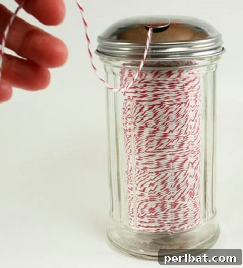 85 Genius Home Organization and Storage Hacks for Every Space 68 Twine spool stored inside a sugar dispenser with the end pulled through the top