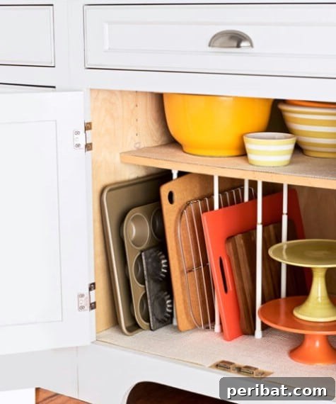 85 Genius Home Organization and Storage Hacks for Every Space 8 Tension rods used vertically to organize dishes