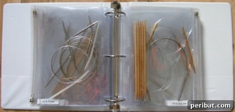 85 Genius Home Organization and Storage Hacks for Every Space 72 Knitting needles stored in sheet protectors inside a binder