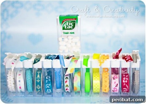 85 Genius Home Organization and Storage Hacks for Every Space 74 Tic Tac containers used to store and dispense narrow ribbons