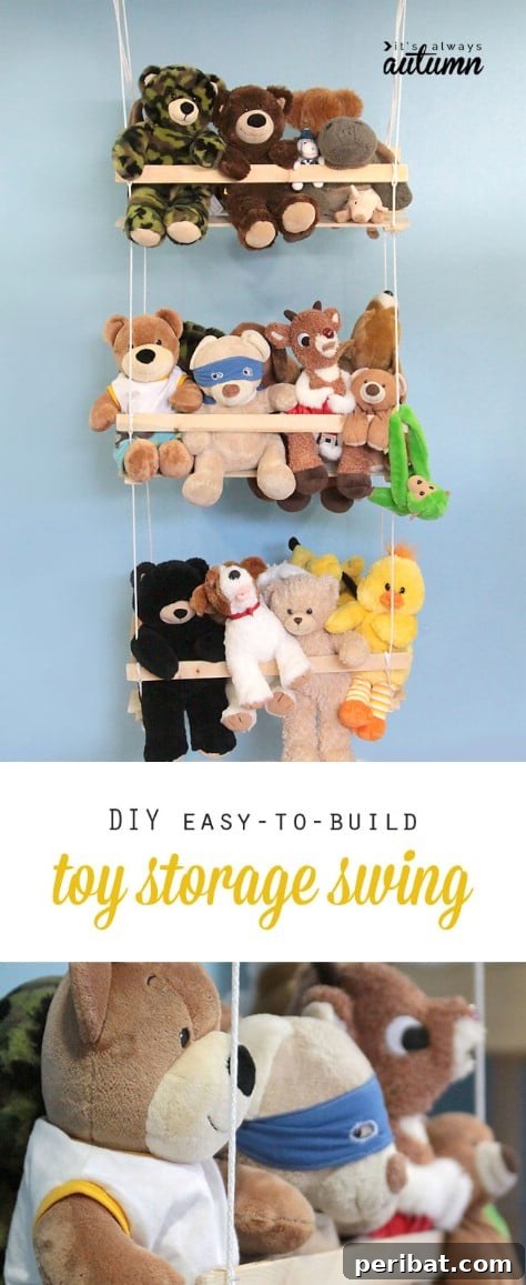 85 Genius Home Organization and Storage Hacks for Every Space 76 DIY plush animal swing with multiple levels of storage
