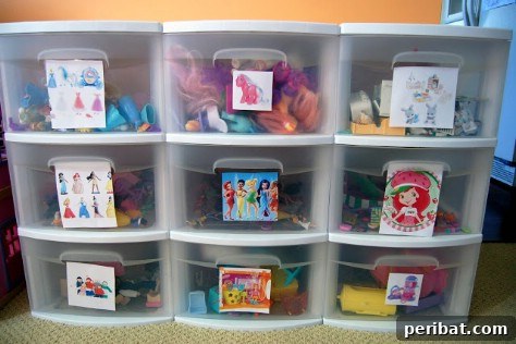 85 Genius Home Organization and Storage Hacks for Every Space 84 Plastic bins with picture labels for children's toys