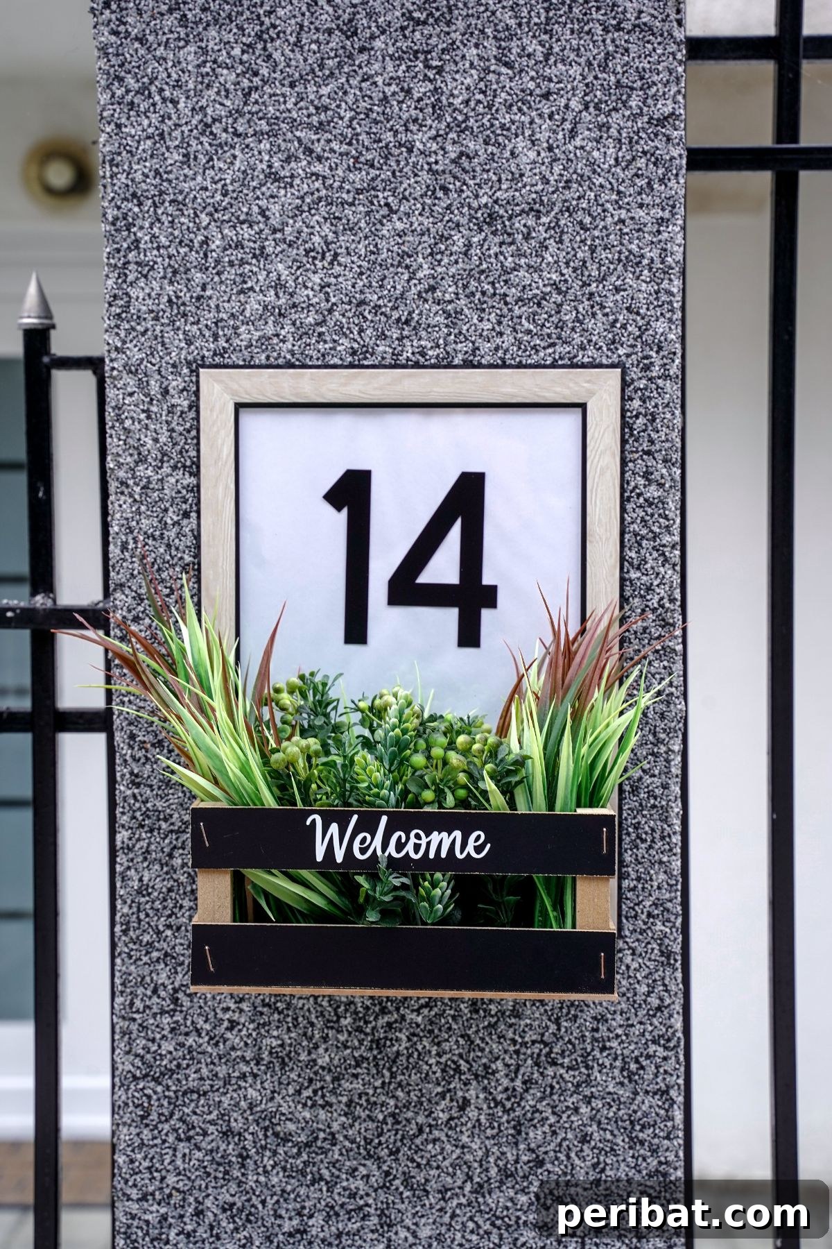 Create Custom Address Signs with Your Cricut 2 house number sign with basket against grey column
