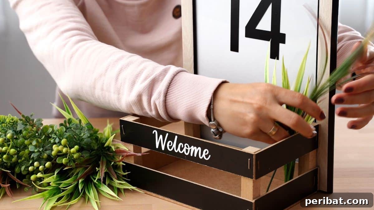 Create Custom Address Signs with Your Cricut 17 adding greenery to house number sign basket