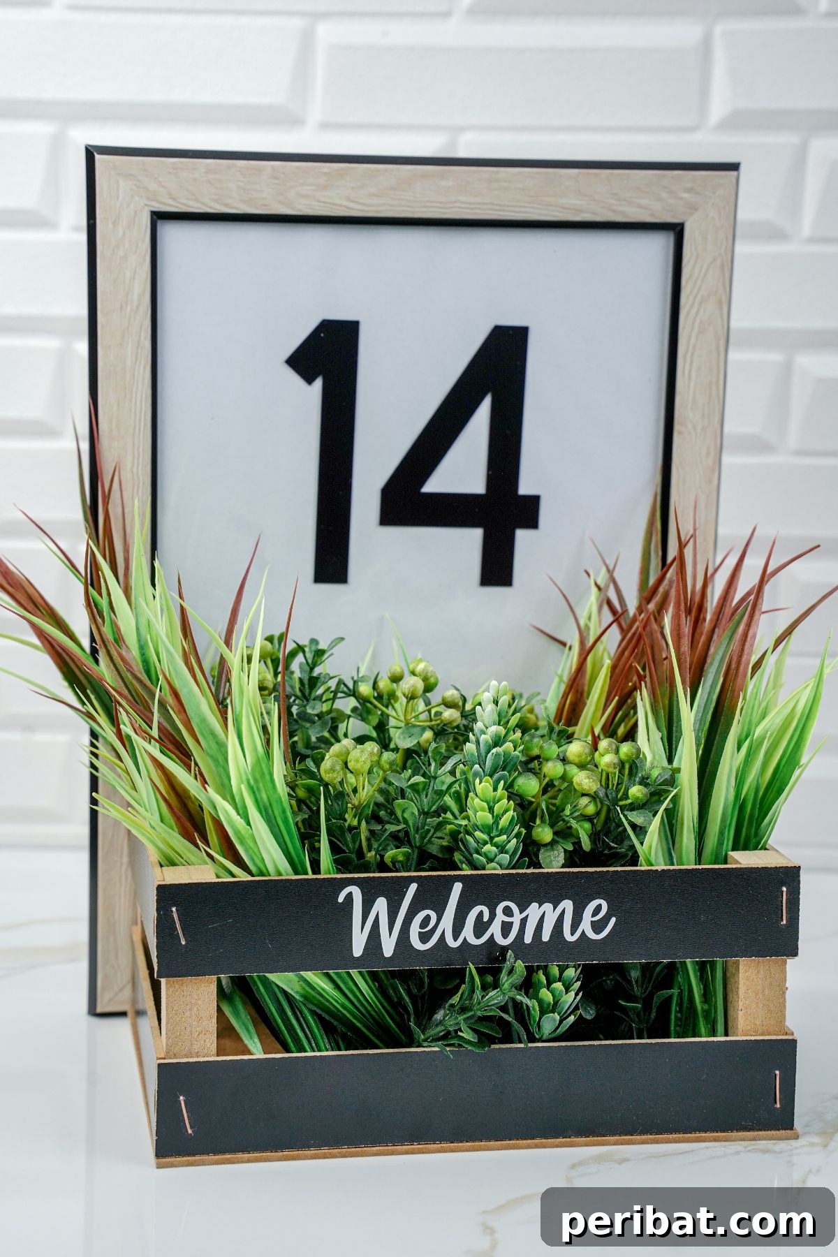 Create Custom Address Signs with Your Cricut 18 black basket with white welcome message on front of framed house number sign