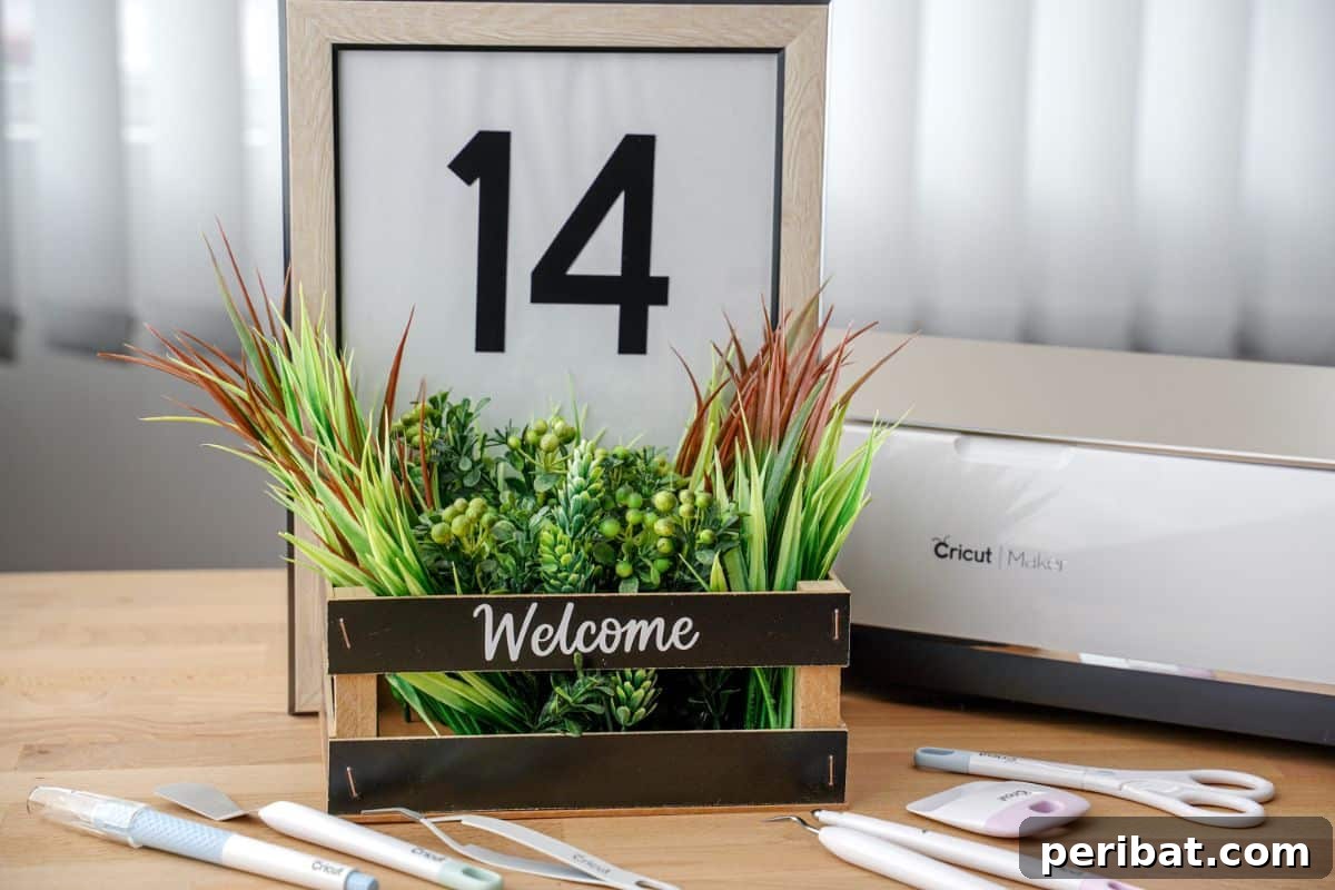 Create Custom Address Signs with Your Cricut 3 house number sign sitting beside Cricut maker on table