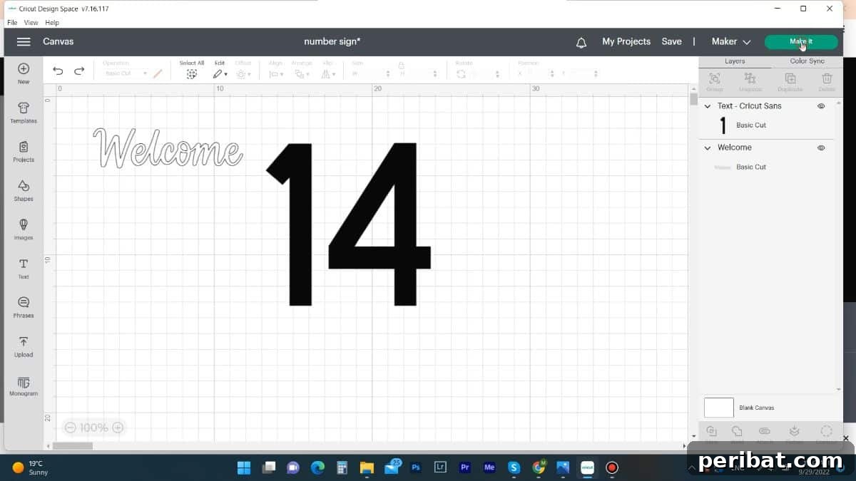 Create Custom Address Signs with Your Cricut 5 Screenshot of creating house number and message in design space