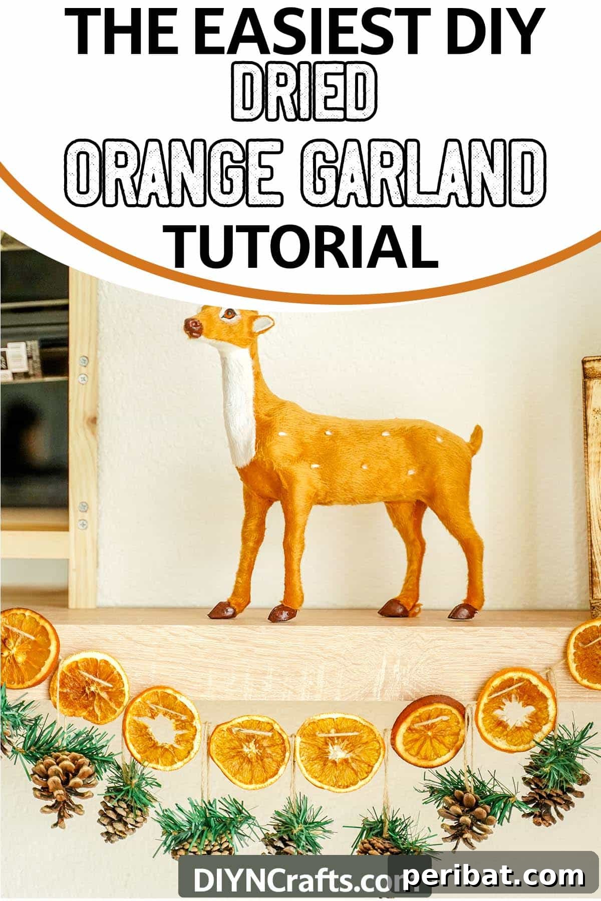 Citrus Slice Garland 2 dried fruit garland diy with text which reads the easiest diy dried orange garland tutorial