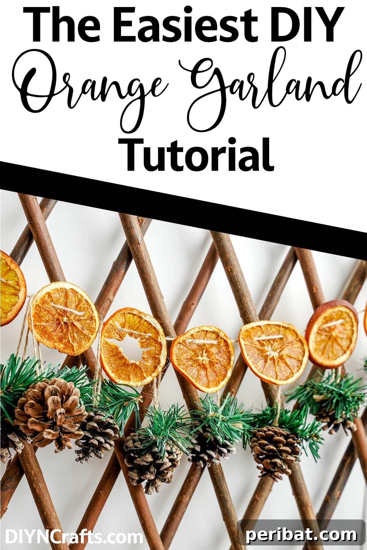 Citrus Slice Garland 12 homemade citrus garland with text which reads the easiest diy dried orange garland tutorial
