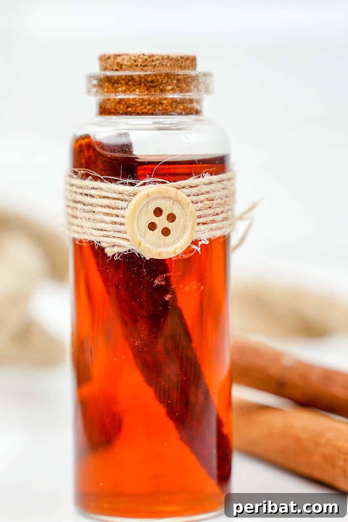 Mastering Homemade Cinnamon Extract 2 Homemade cinnamon extract in a decorative bottle, perfect as a thoughtful gift idea.