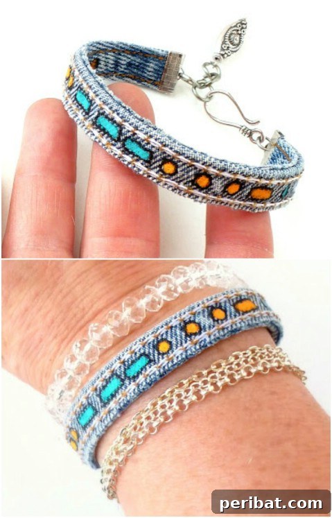 DIY Morse code denim bracelet with hidden message