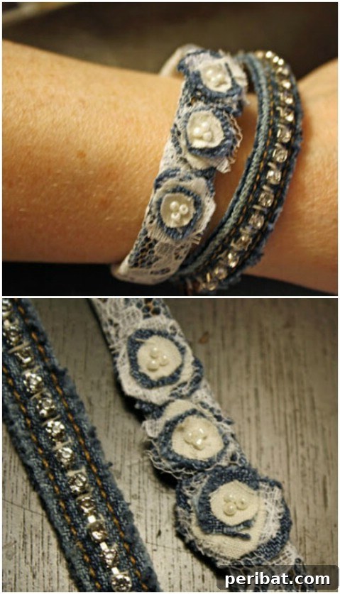 DIY denim and rhinestone bracelets craft project