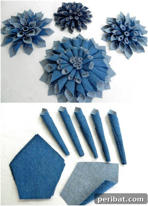DIY denim chrysanthemum fabric flowers for decor
