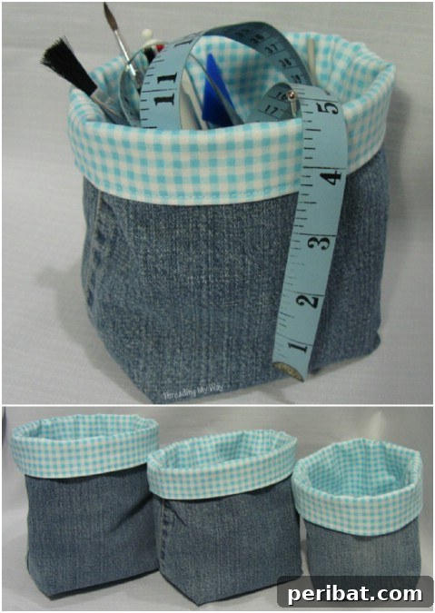 DIY denim fabric storage basket for home organization