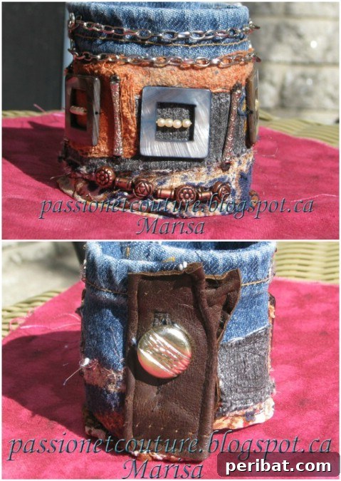 DIY embellished denim cuff bracelet with bohemian style