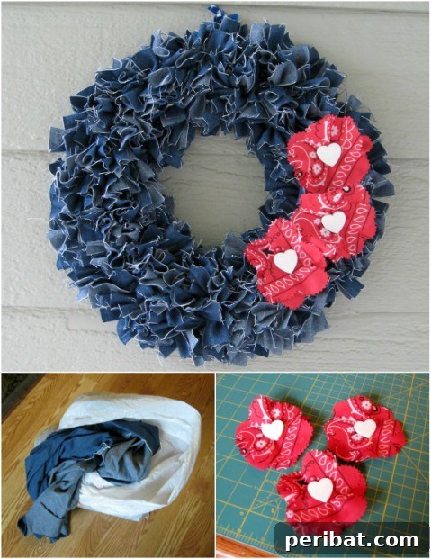 DIY denim wreath made from old jeans