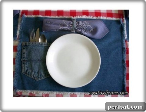 DIY denim placemats with pocket for cutlery for table setting