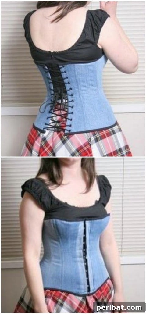 DIY recycled denim corset from old jeans