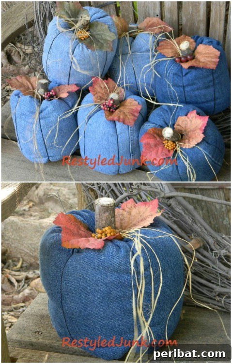 DIY denim pumpkins for Halloween and Fall home decor