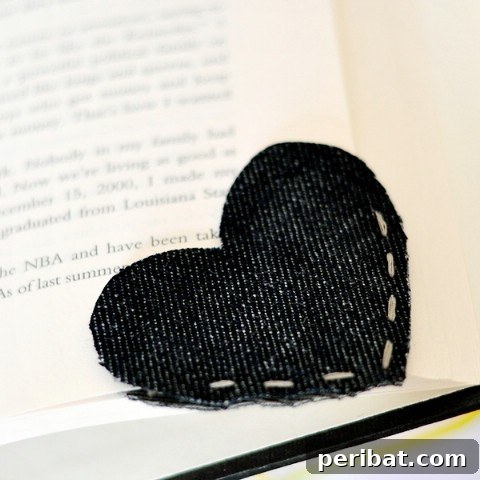 DIY denim heart corner bookmark for bookworms