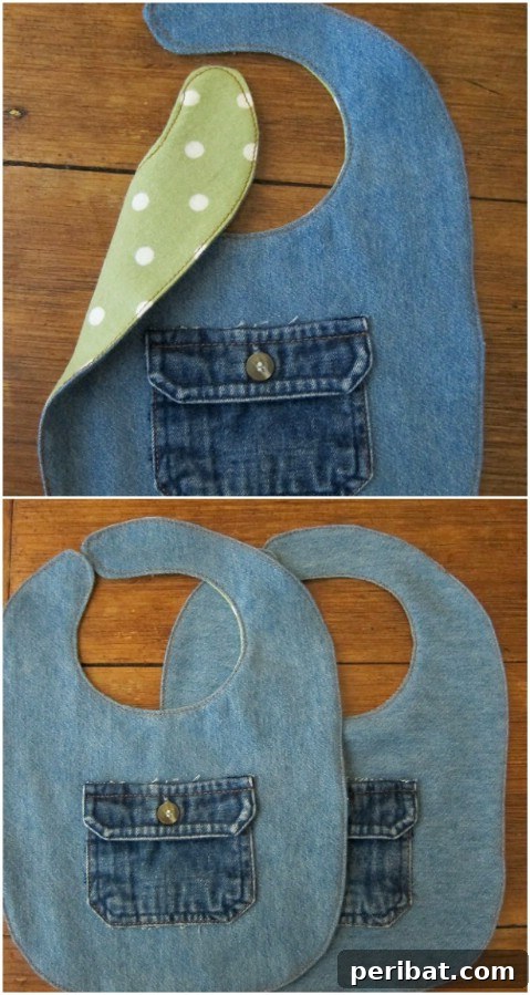 DIY denim baby bib from old jeans for messy eaters