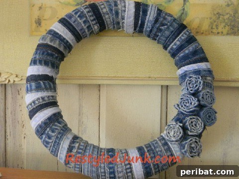 DIY denim seam wreath for home decoration