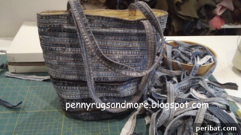 DIY denim bag made from jean seams patchwork